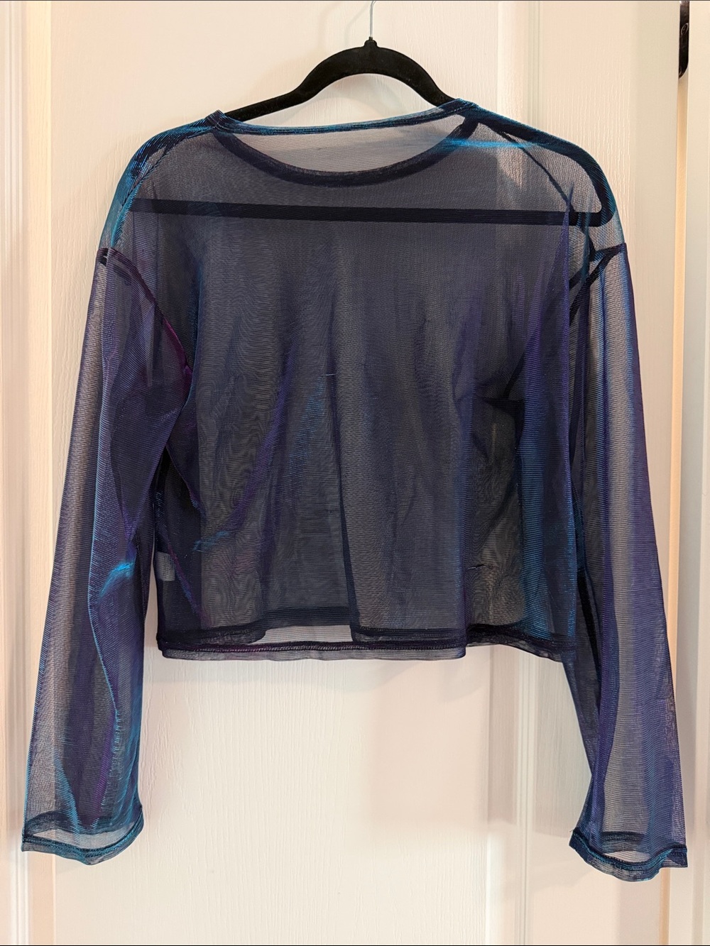 Sheer Long-Sleeve Crop Top - Navy Blue